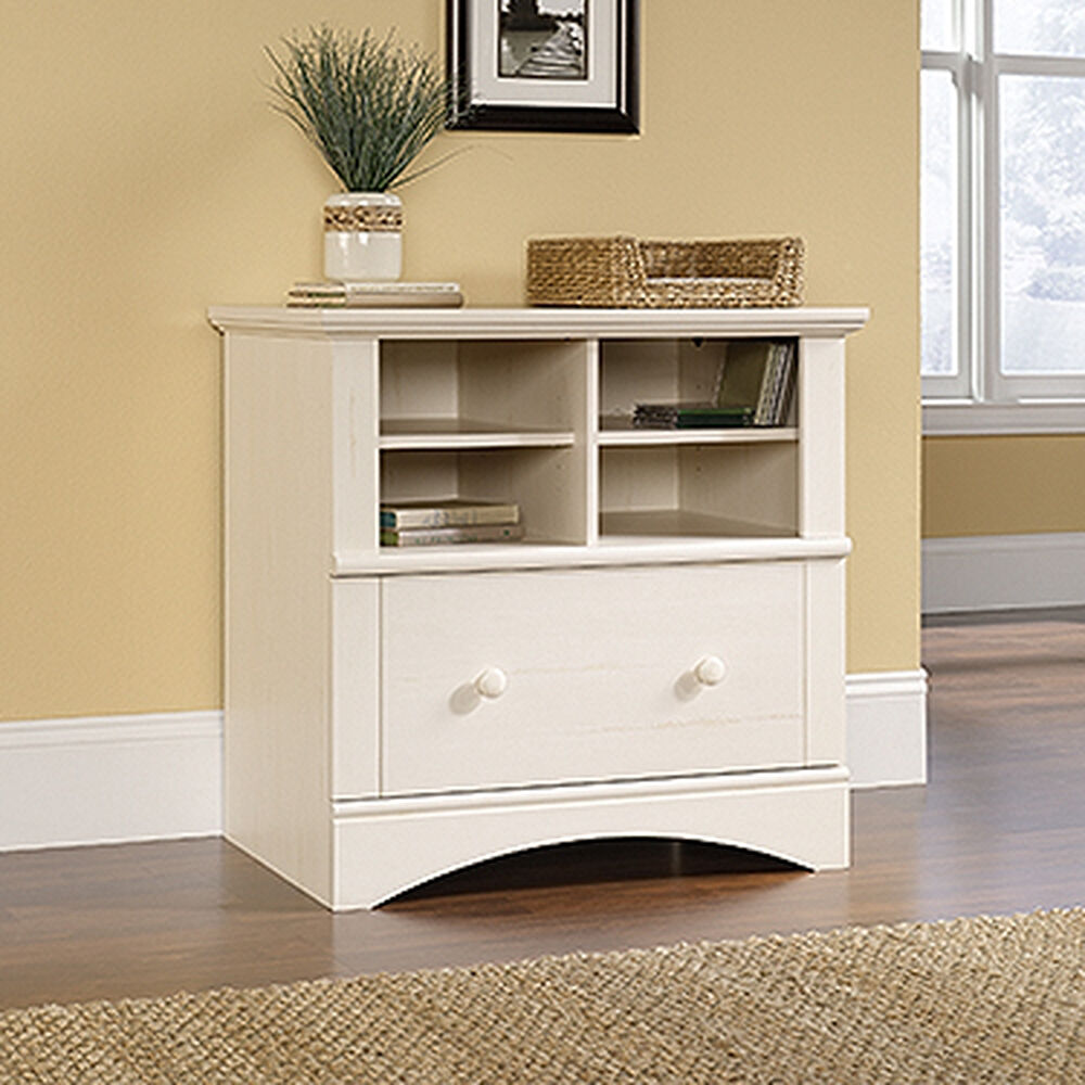 Two Shelf Traditional Lateral File Cabinet In Antiqued White